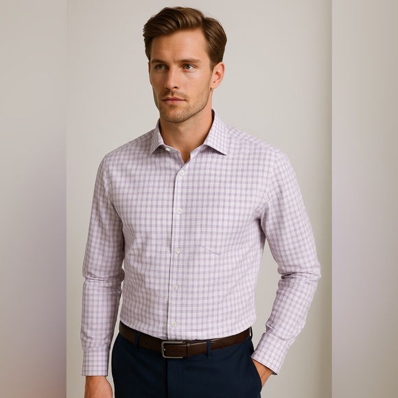 Nordstrom Other - 💜 NORDSTROM Men's Shop Non-Iron Dress Shirt - Purple Plaid (Size 16 Trim Fit)💜